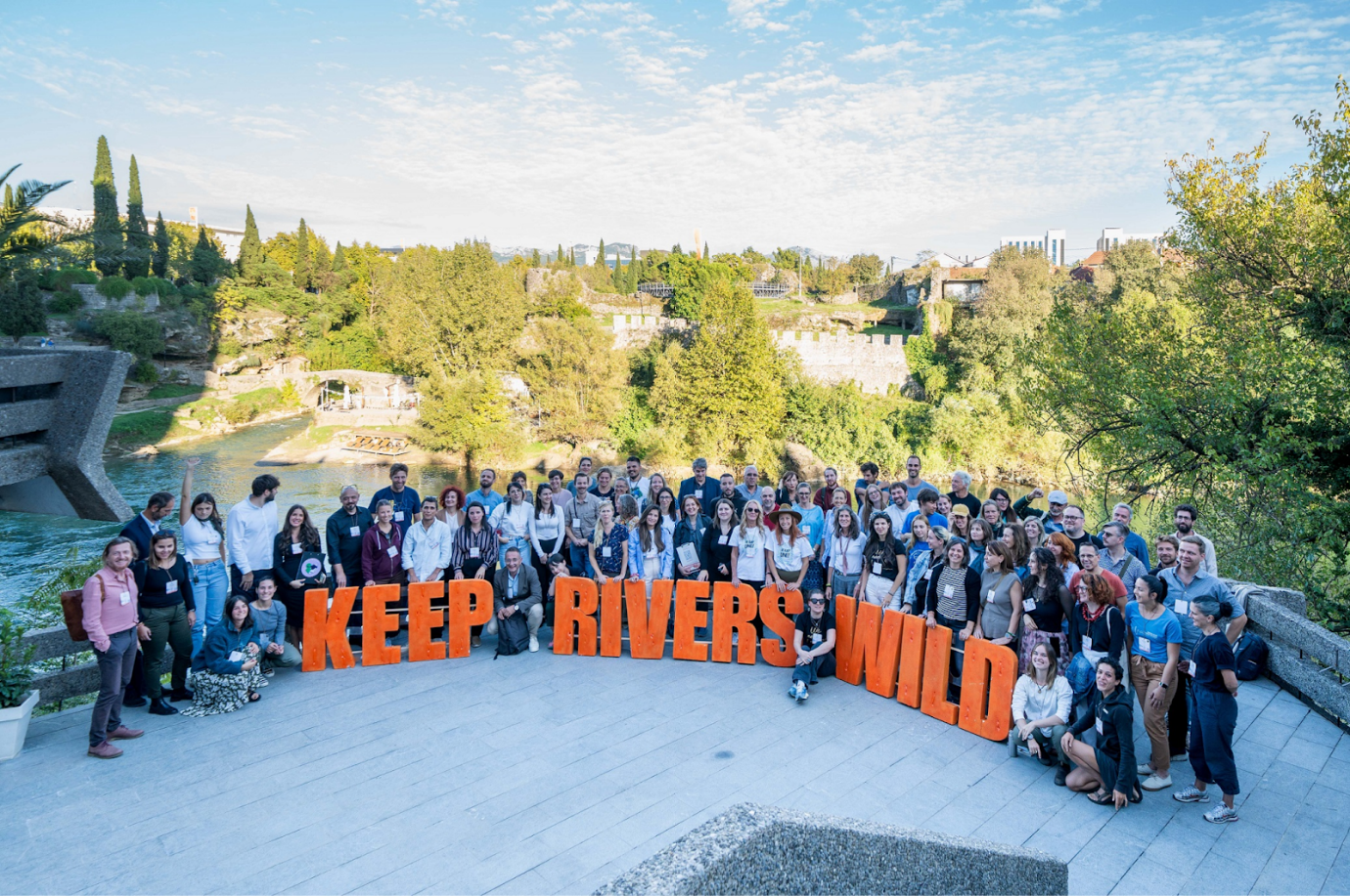 Group photo of the 100 Activists rallying to Protect Balkan Rivers at 2024 Balkan River Summit